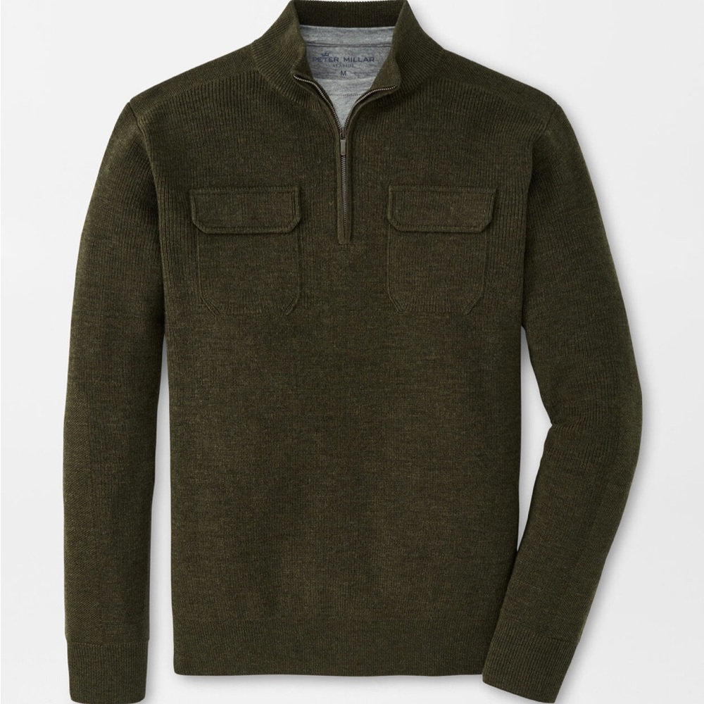 Ravens Quarter-Zip Sweater in Olive Branch Size Medium by Peter Millar. BNWT